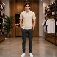 Men's Beigh Premium Tipped Collar Polo Shirt