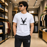 Men's White Crew Neck Graphic T-Shirt & Black Track Pants Set