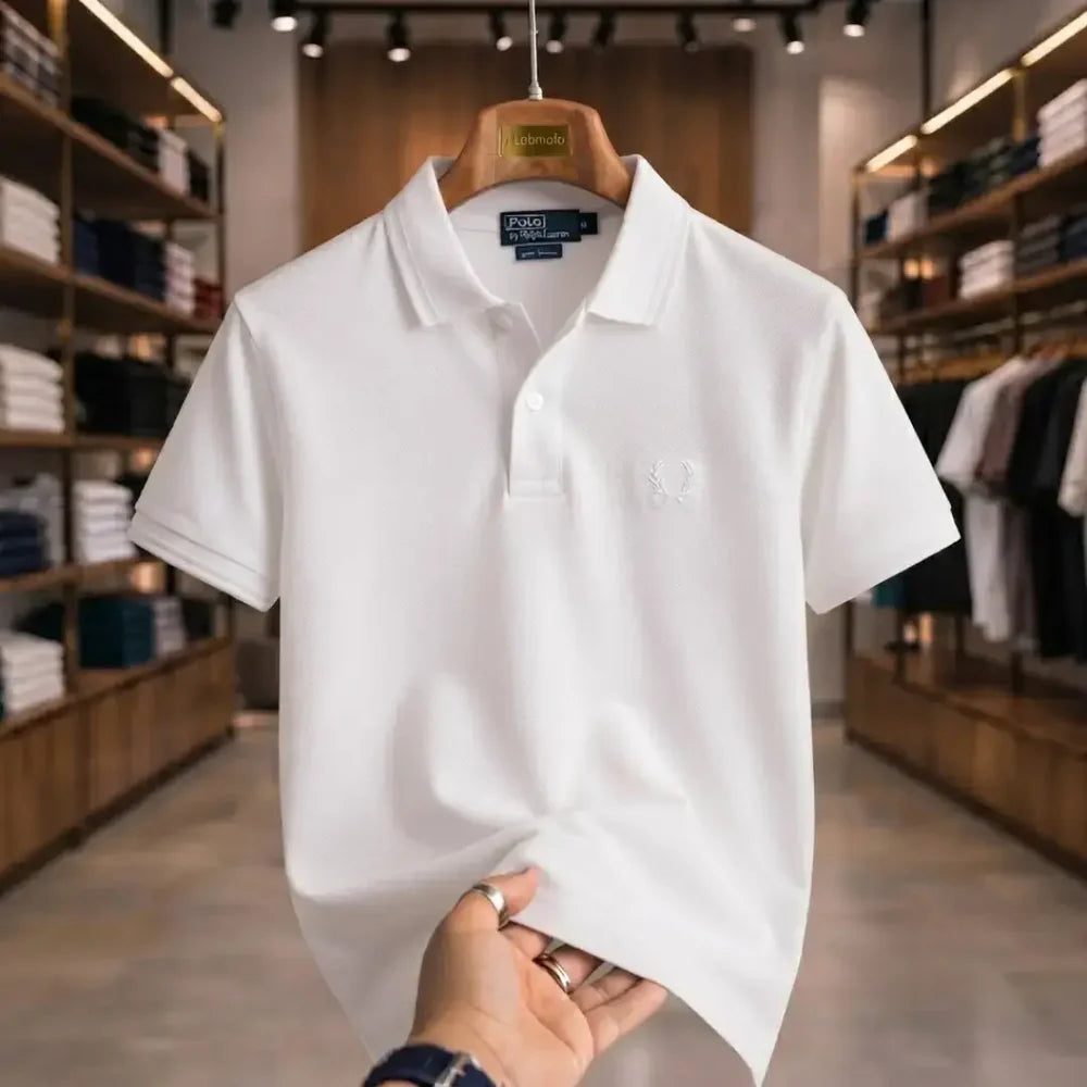 Men's White Premium Tipped Collar Polo Shirt