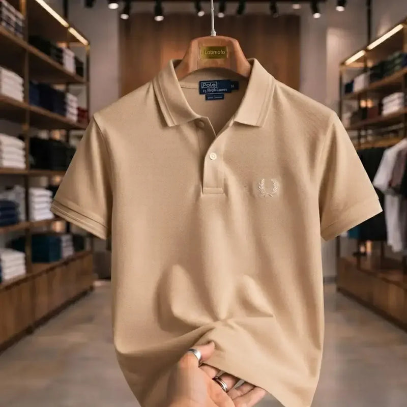Men's Beigh Premium Tipped Collar Polo Shirt