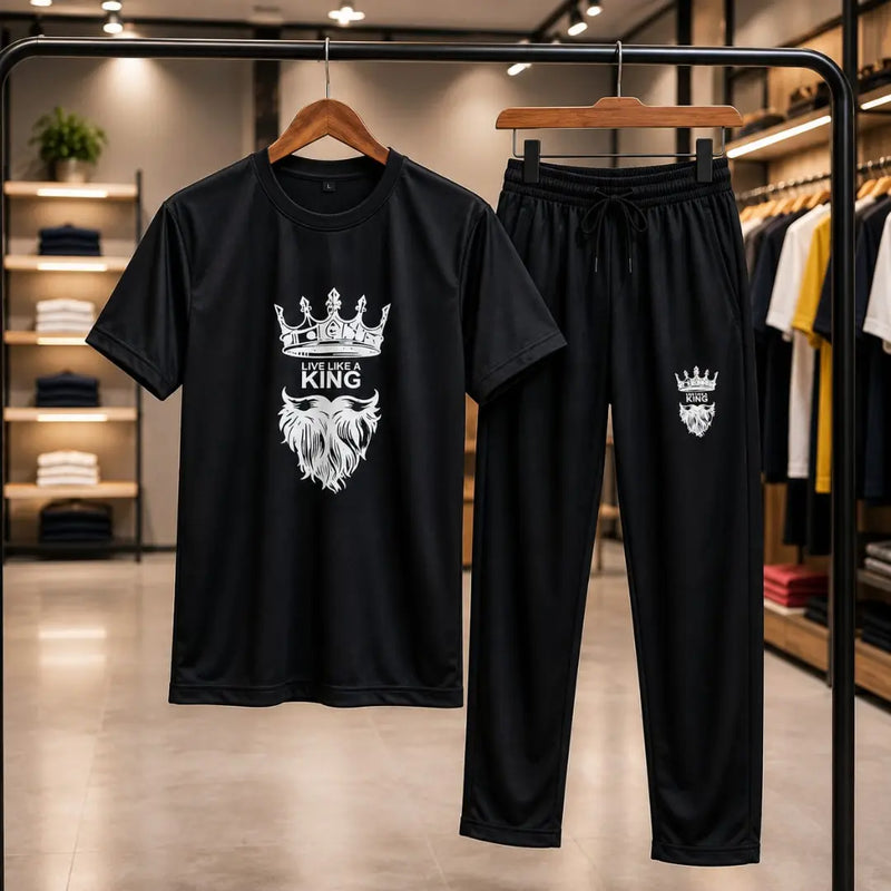 Men's Live Like a King Graphic Black Tracksuit Set