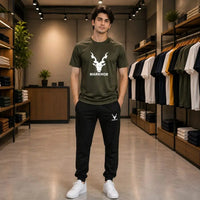 Men's Olive Green Markhor Logo Tracksuit Set