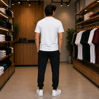 Men's White Crew Neck "Live Like a King" Graphic T-Shirt with Black Jogger Pants Co-Ord Set