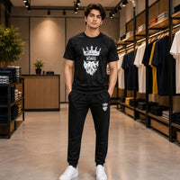 Men's Live Like a King Graphic Black Tracksuit Set