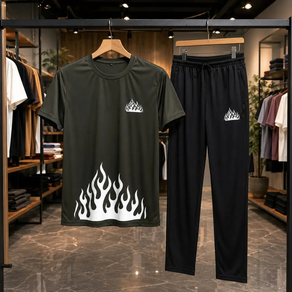 Men's Olive Green Flame Graphic Set