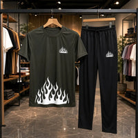 Men's Olive Green Flame Graphic Set