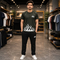 Men's Olive Green Flame Graphic Set