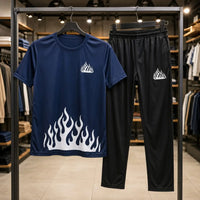 Men's Navy Blue Crew Neck Flame Tracksuit