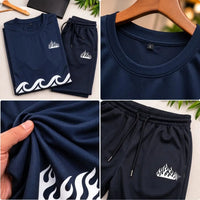 Men's Navy Blue Crew Neck Flame Tracksuit