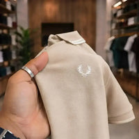 Men's Beigh Premium Tipped Collar Polo Shirt