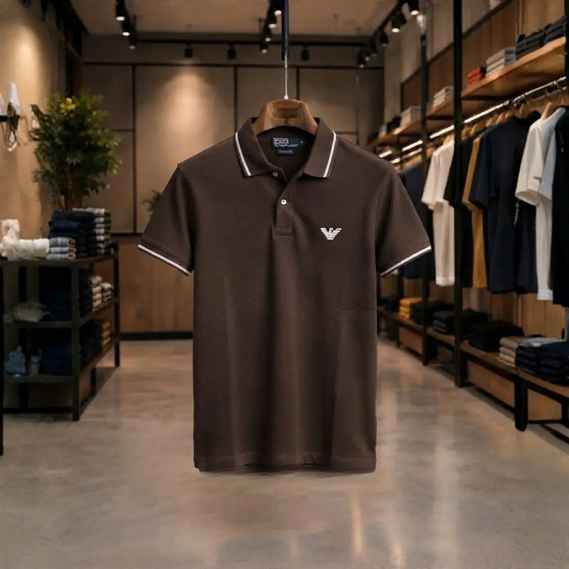 Men's Dark Brown Contrast Tipped Polo Shirt
