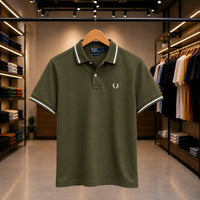 Men's Olive Green Tipped Collar Piqué Polo Shirt