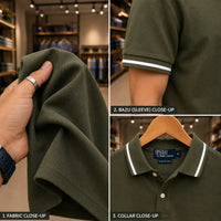 Men's Olive Green Tipped Collar Piqué Polo Shirt