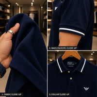 Men's Premium Navy Blue Tipped Collar Piqué Polo Shirt
