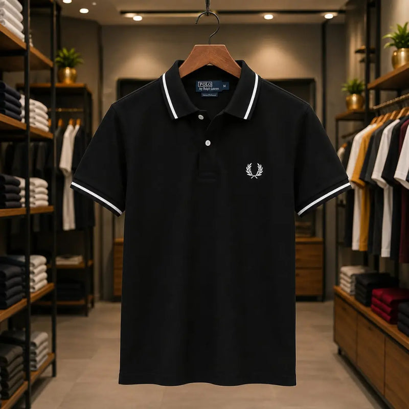 Men's Premium Black Tipped Collar Piqué Polo Shirt