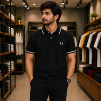 Men's Premium Black Tipped Collar Piqué Polo Shirt