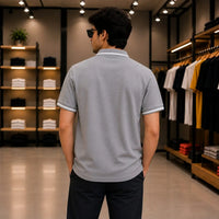 Men's Premium Light Grey Tipped Collar Piqué Polo Shirt
